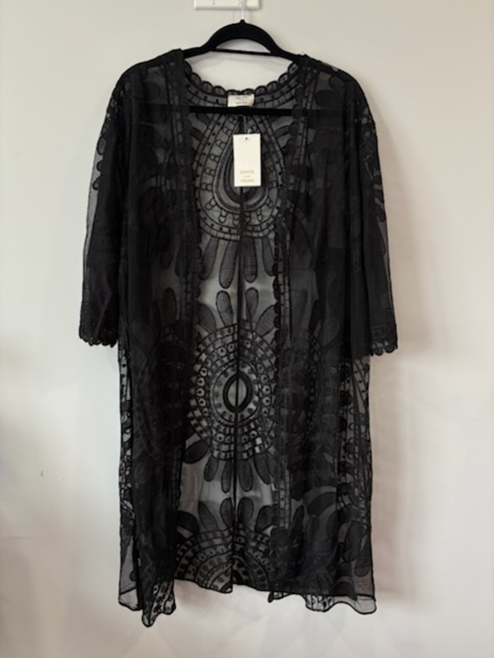 David and Young Black Sheer Embroidered Swim Cover-Up